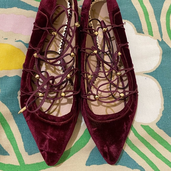 Sam Edelman Rockwell Velvet Lace Up Flats - Picture 4 of 7